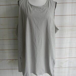 ATHLETA GRAY/WHITE STRIPED PERFORMANCE SLEEVELESS SPLIT HEM TUNIC TANK SZ 2X